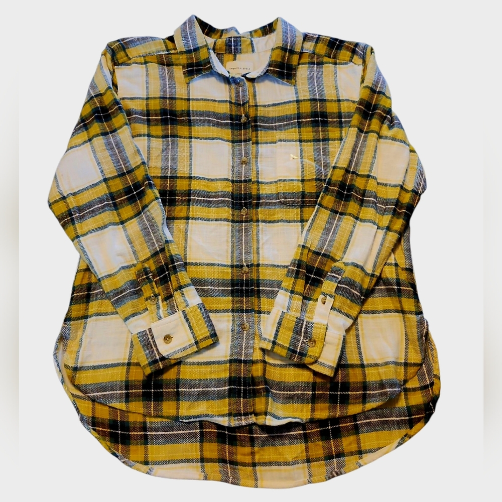 NWT Women's American‎ Eagle Ahh-Mazingly Soft Plaid Button-Up Shirt Size Small